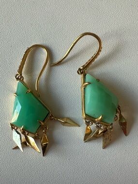 Gold Drop Earrings with Mint Green Faceted Stones
